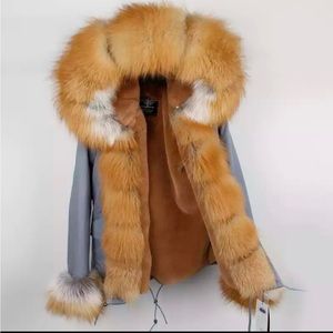 Faux fur coat with detachable fur
